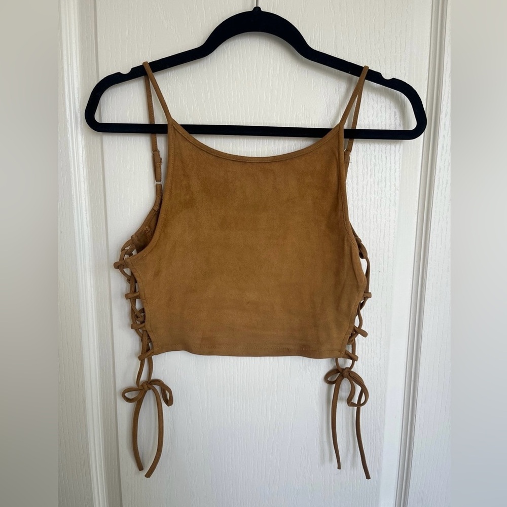Jaase Tan Suade Lace Up Sides Crop Top